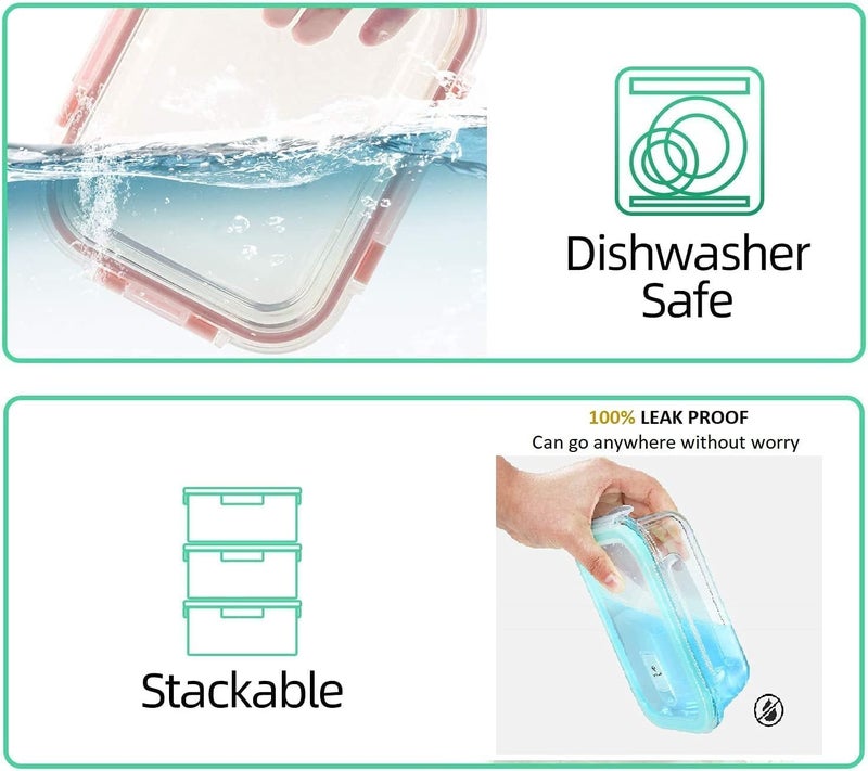 Mondex 2 Pieces Food Storage Container With Lid, Blue, 350 Ml/700 Ml, Rectangle, Glass - Image 5